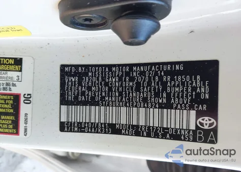 2014 Toyota Corolla Le Plus z USA, uszkodzony, nr VIN 5YFBURHE4EP084824